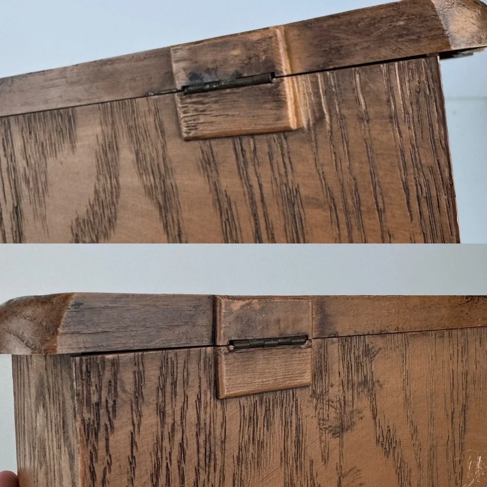 Vtg Plastic Lerner Tabletop Drawer Storage Box Faux Fake Wood Grain Brown‎ Tan